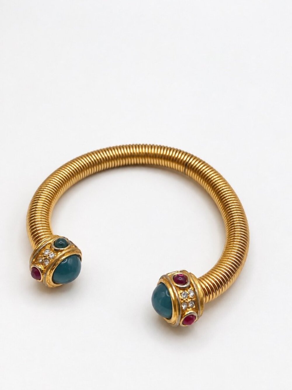 Vintage Style Gold Plated Multicolor Stone Cuff Bracelet Size S/M